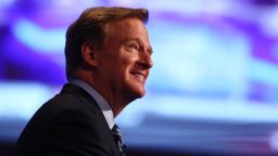 NFL Commissioner Roger Goodell looks on prior to the start of the first round of the 2014 NFL Draft at Radio City Music Hall on May 8, 2014 in New York City
