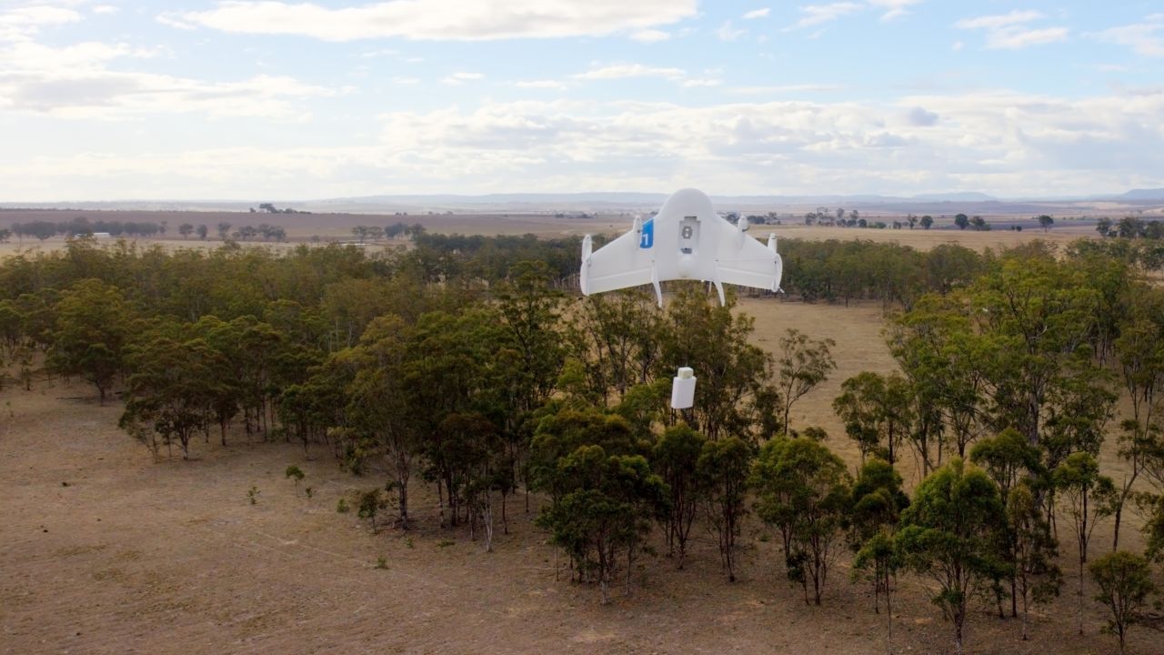Google's Project Wing prototype testing delivery by drone on a farm in Australia. 