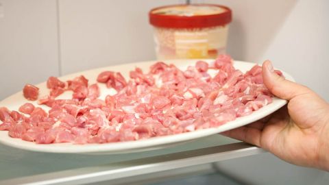 Freeze meat until very firm and hardened around edges, 35 to 40 minutes.