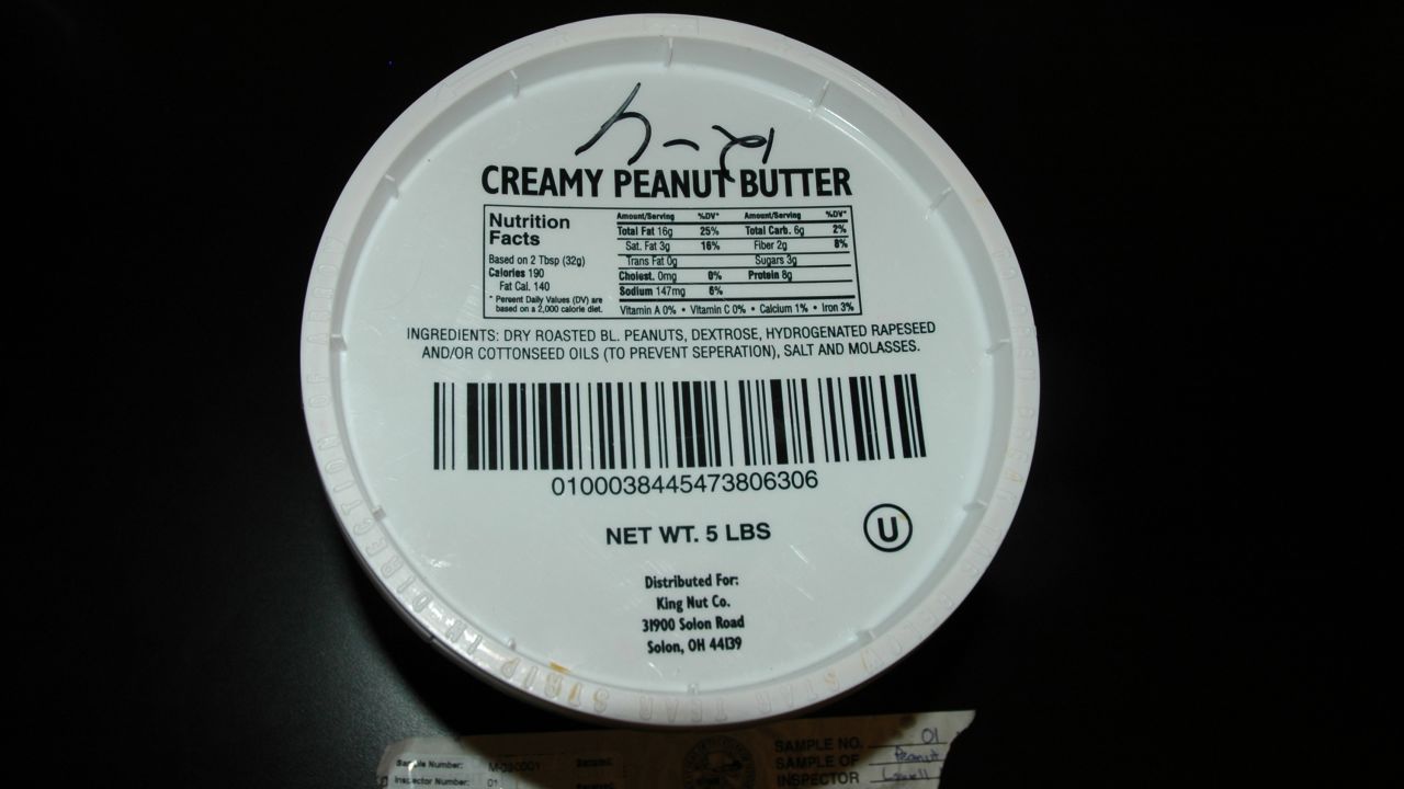 Lab tests found salmonella in a 5-pound container of King Nut peanut butter at a Minnesota nursing home. It was manufactured at Peanut Corp. of America.