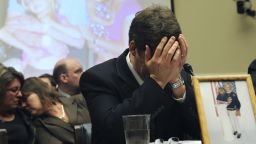 UNITED STATES - FEBRUARY 11: Jeff Almer breaks down after testifying about his mother Shirley, 72, during a House Energy and Commerce subcommittee hearing, who died after acquiring salmonella from contaminated peanut butter associated with peanut butter from the Peanut Corporation of America, February 11, 2009. (Photo By )