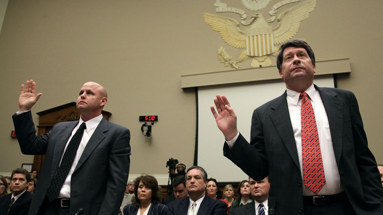 Peanut Corp. of America owner Stewart Parnell, right, and former plant manager Samuel Lightsey testify before Congress about the 2008-2009 salmonella outbreak linked to their company. They were both indicted later on criminal charges that resulted in a groundbreaking trial.