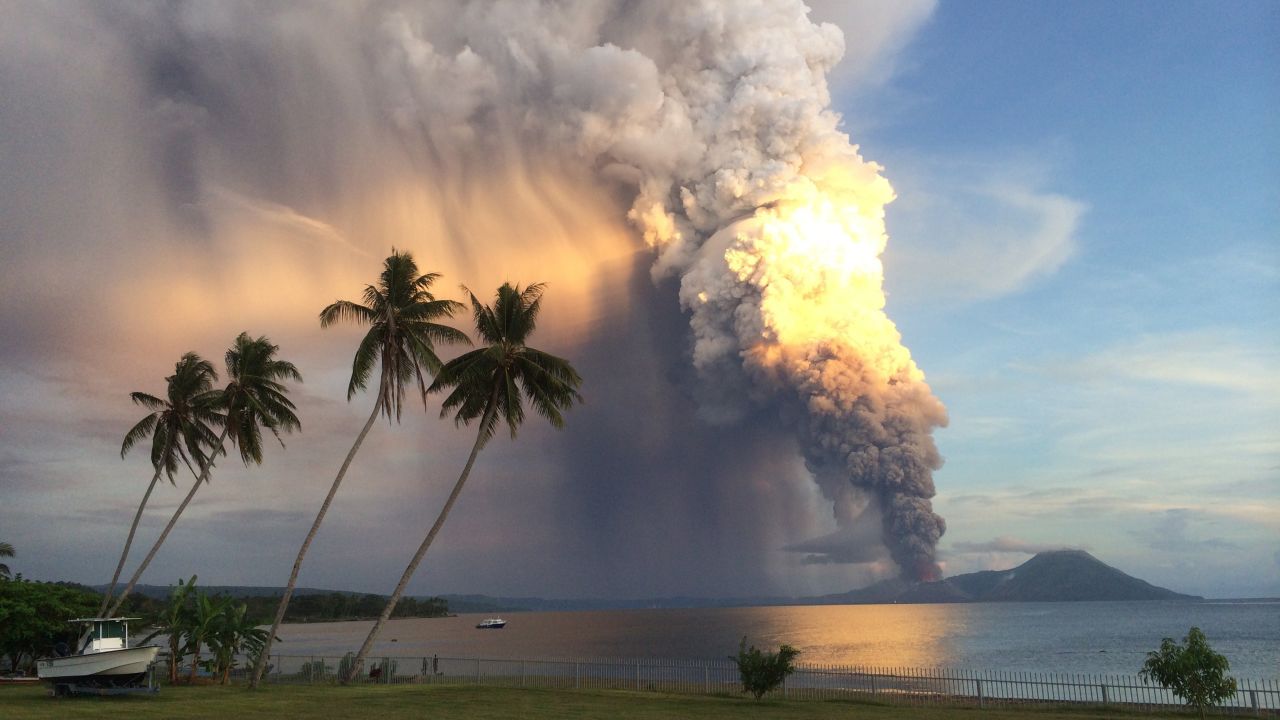 Mount Tavurvur erupts in Papua New Guinea in August 2014, forcing local communities to evacuate.