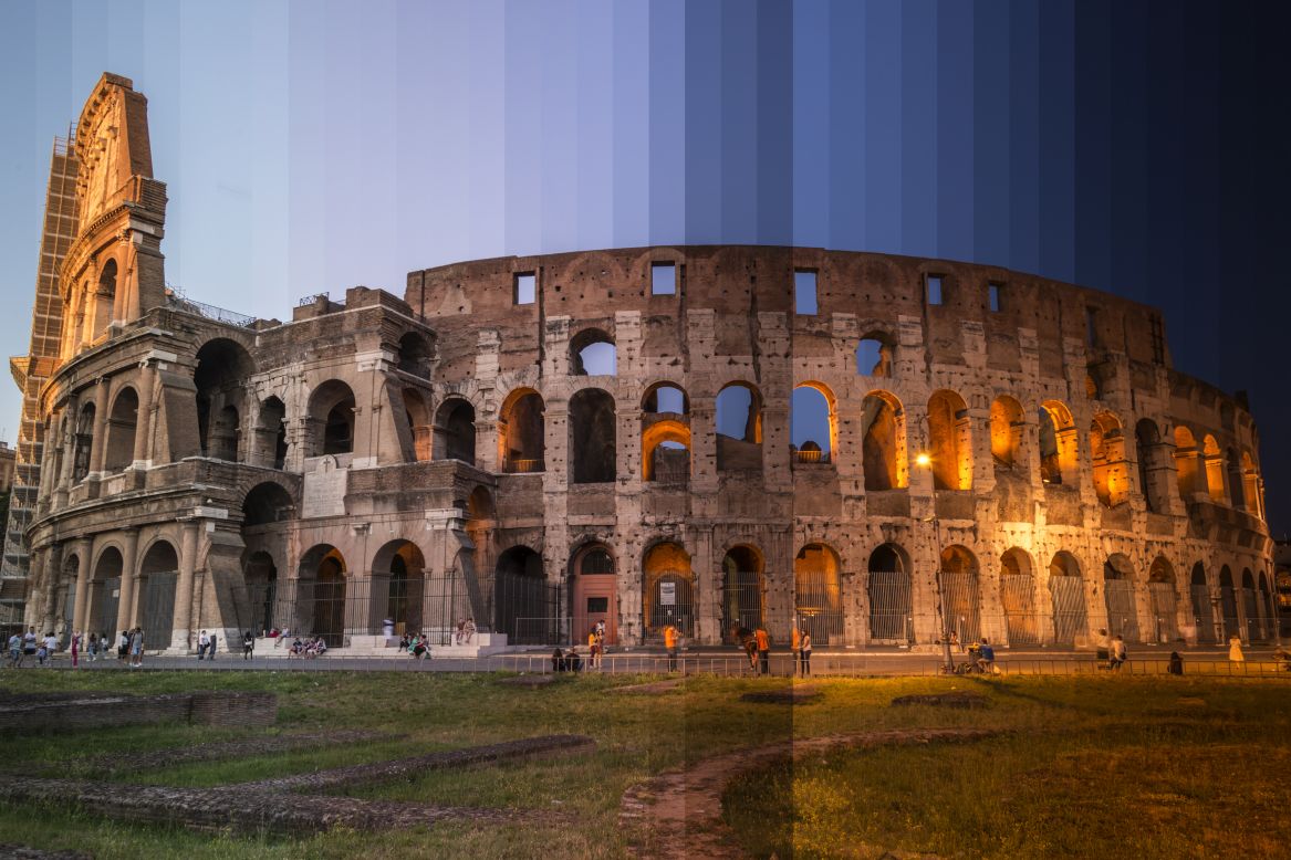 <em>The Coliseum, Rome</em><br /><br />Photographer <a href="http://www.richardsilverphoto.com/" target="_blank" target="_blank">Richard Silver</a> has a pretty sweet job. He spends his time touring the world and its most famous landmarks shooting images at the most tranquil hour of sunrise and the dying moments of sunset. His ongoing photo series, <a href="http://www.richardsilverphoto.com/Portfolios/Time-Sliced/" target="_blank" target="_blank">Time Sliced</a>, is an attempt to capture the fleeting beauty of day-to-night transitions, where 36 photos taken from dawn till dusk are spliced together to form a single image.By <strong>Monique Todd</strong>, for CNN