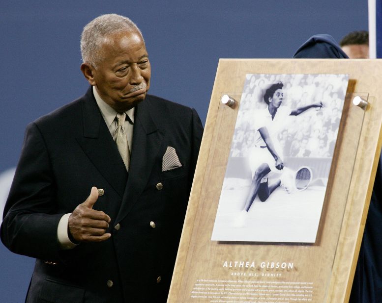 Gibson died age 76 in 2003. Here her longtime friend, former New York City Mayor David Dinkins, unveils an award in her memory at the 2004 U.S. Open.