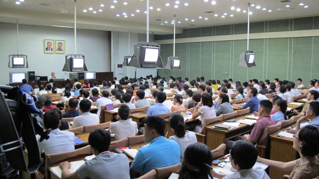 North Koreans in an English lecture at the Grand People's Study House.