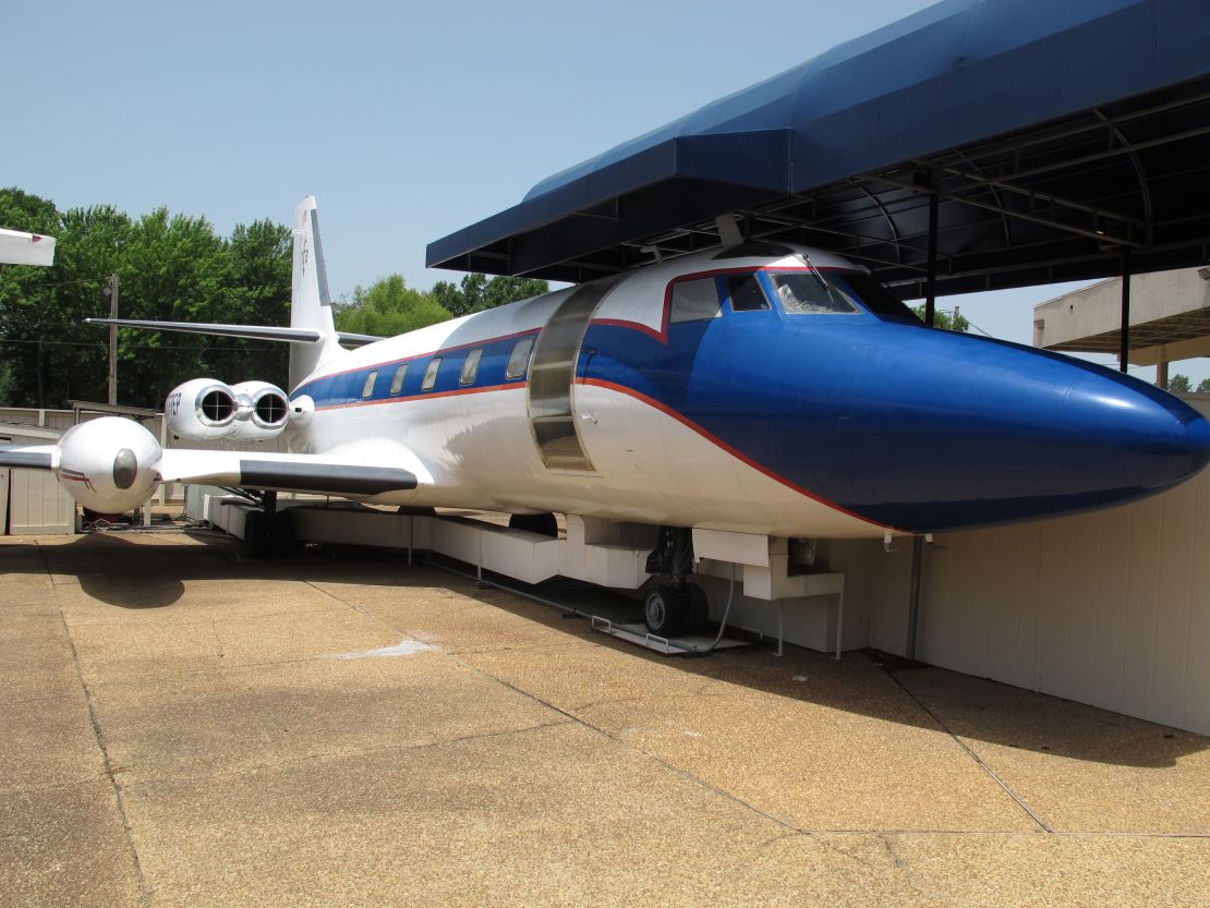 The Hound Dog II, one of two jets once owned by late singer Elvis Presley on display at Graceland in Memphis, Tennessee.