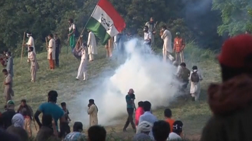 Teargas near protesters in Pakistan