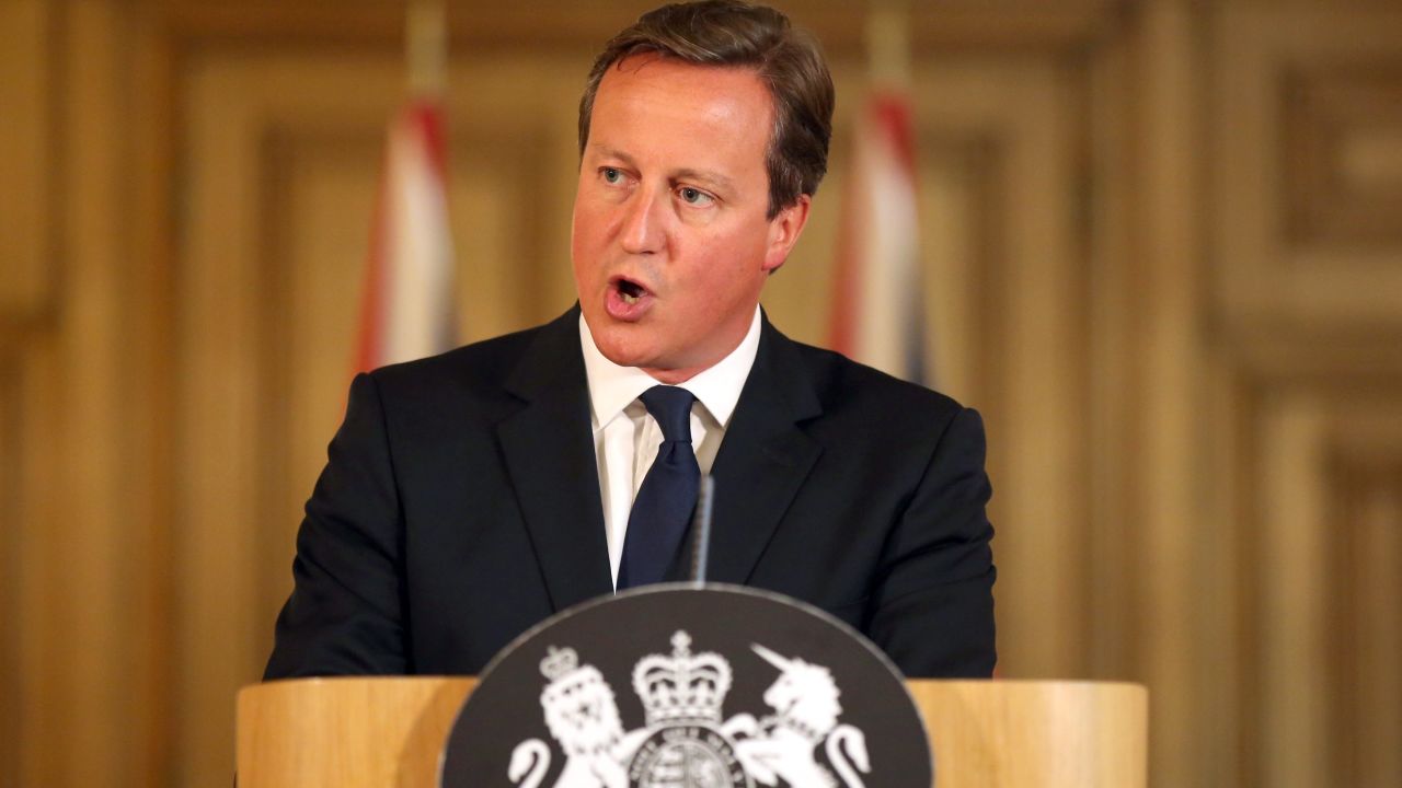 Caption:LONDON, UNITED KINGDOM - AUGUST 29: British Prime Minister David Cameron speaks to the media during a press conference at Downing Street on August 29, 2014 in London, United Kingdom. The Prime Minister is to introduce new legislation to make it harder for Britons to travel to Syria and Iraq to fight for Islamist State (IS). Earlier today, the British Home Secretary Theresa May announced that Britain has raised its international terrorism threat level to 'severe', indicating that a terrorist attack is 'highly likely'. (Photo by Paul Hackett - WPA Pool/Getty Images)