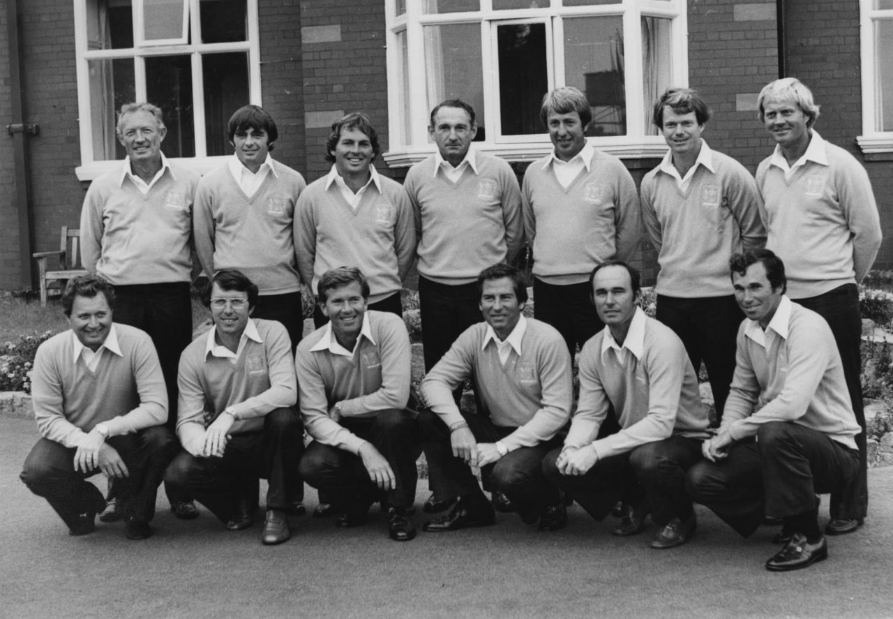 Watson (back row, 2nd from right) made his first Ryder Cup appearance in 1977, the last time it pitted the U.S. against Great Britain and Ireland -- European golfers were included from 1979. Watson says seeing the flag go up at the opening ceremony was a defining moment in his life. The U.S. won 12½ - 7½.