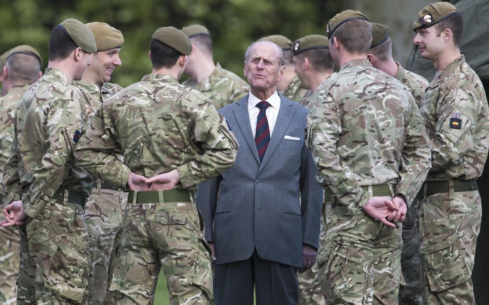 Prince Philip visits the 1st Battalion of the Grenadier Guards in February 2014.