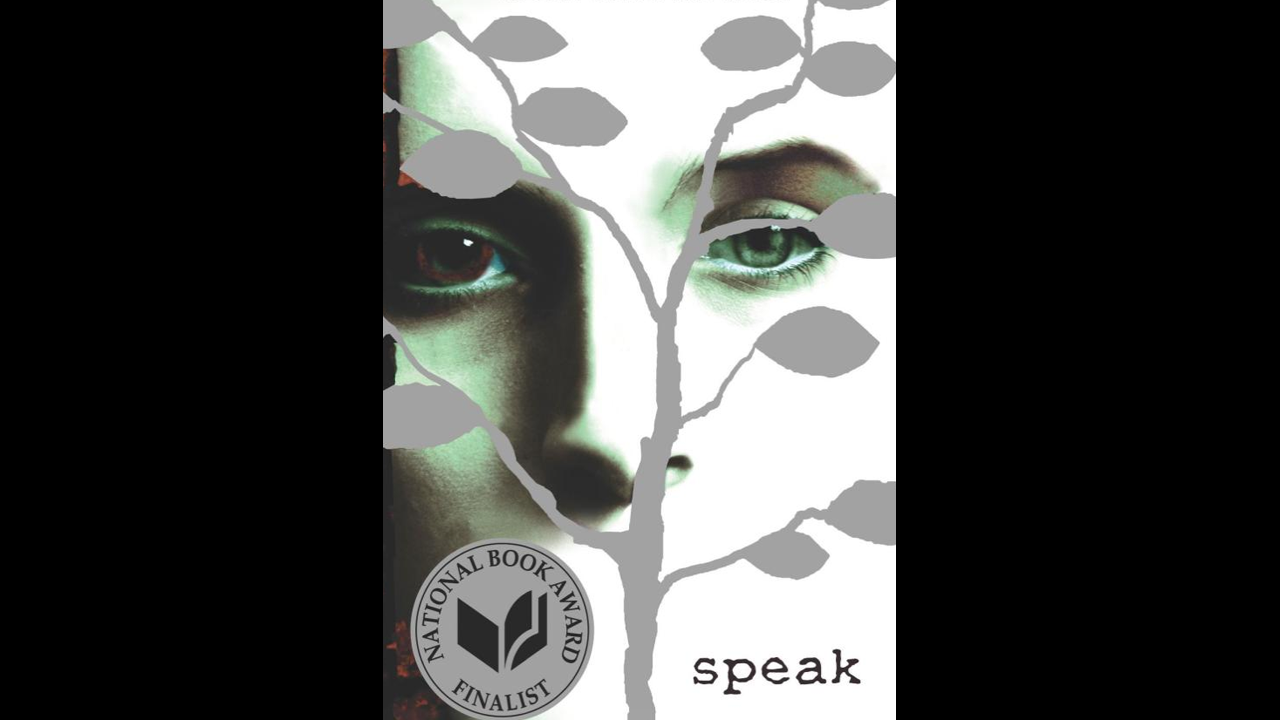 The YA novel "Speak" by Laurie Halse Anderson is recommended for ages 13+ and centers around a high school student who is ostracized by her peers and ends up barely speaking, only expressing herself through art. 