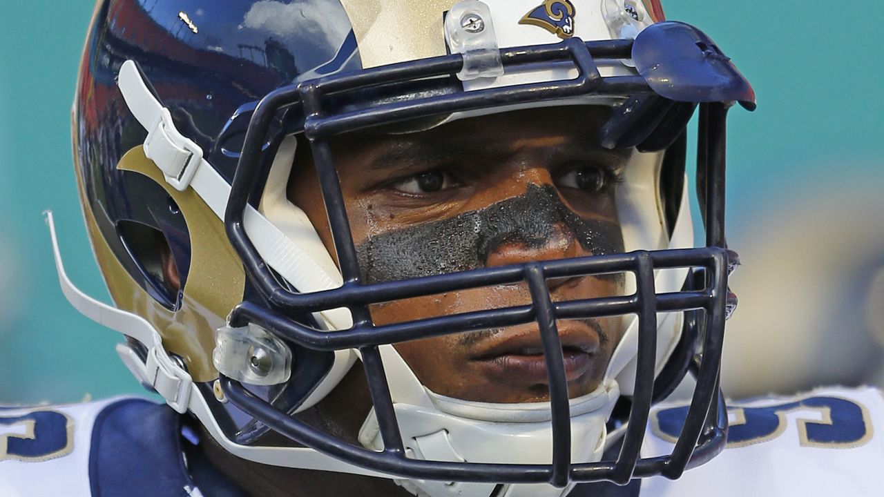 Sam looks on prior to the NFL preseason game between the St. Louis Rams and the Miami Dolphins on August 28, 2014. "The most worthwhile things in life rarely come easy, this is a lesson I've always known," Sam tweeted after the Rams released him. "The journey continues."