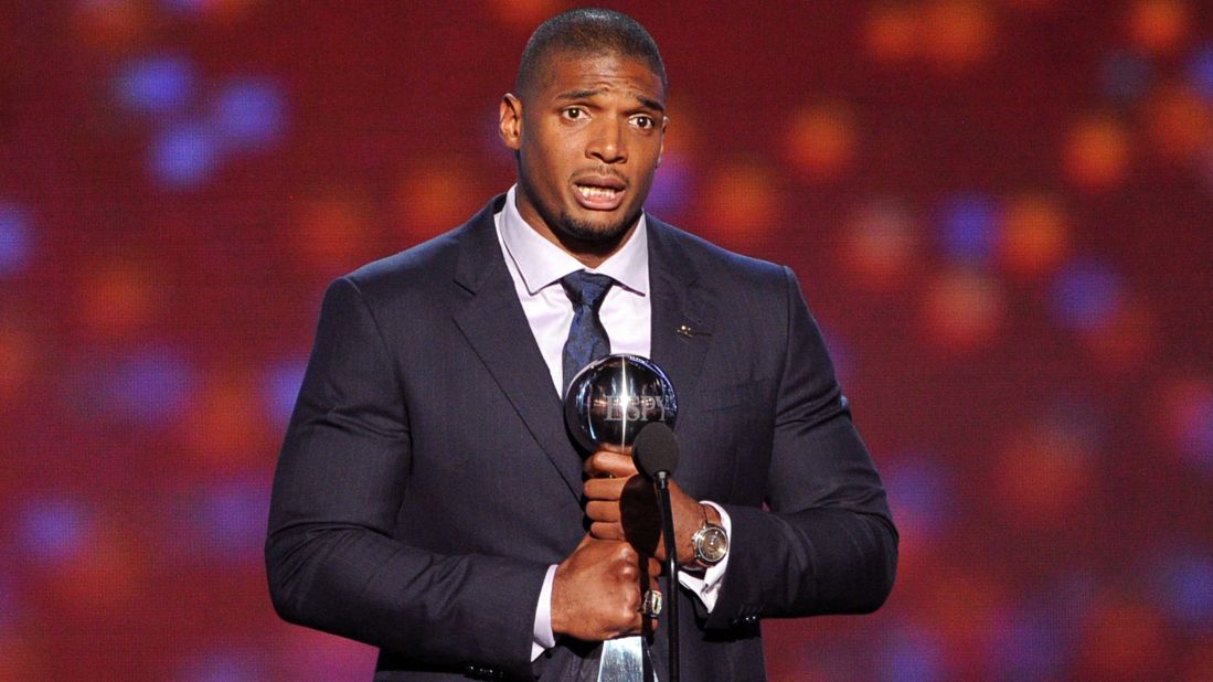 Sam accepts the Arthur Ashe Courage Award during the 2014 ESPYs on July 16. "Great things can happen when you have the courage to be yourself," Sam said while accepting the award, which is given to those who have shown strength in the face of adversity and stood up for their beliefs.
