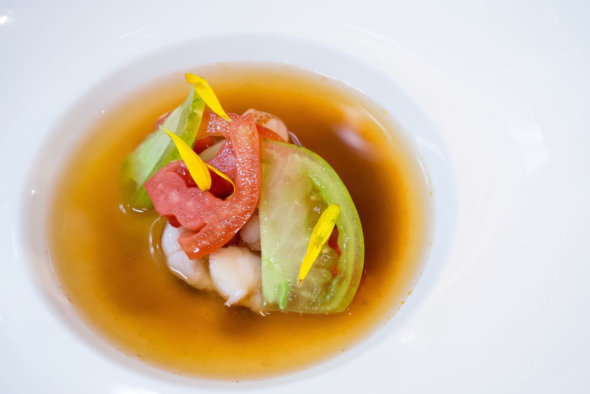 <strong>The dish:</strong> Tomato meli melo, tomato water, lobster and watermelon by chef Benallal.<br /><br />"My cooking is very personal, it has its own identity, it's instinct-driven and with a lot of feelings," says Benallal, owner of Paris restaurant Akrame, which has two Michelin stars. 