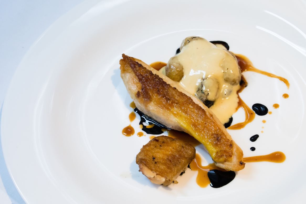 <strong>The dish:</strong> Poultry in hay, brown butter mayonnaise and potato by chef Akrame Benallal.<br /><br />Benallal's Akrame restaurant, opened in Paris in 2011, has two Michelin stars. 