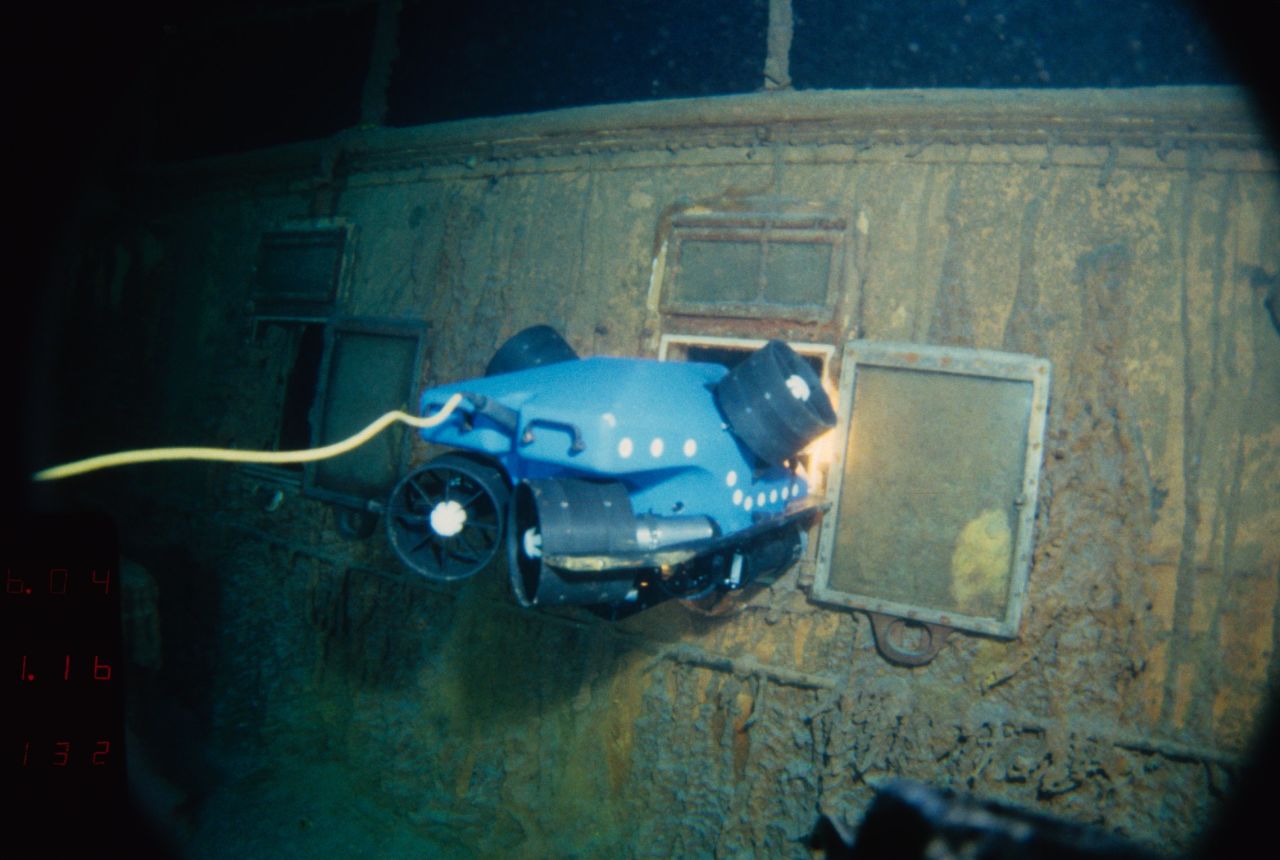 For the Titanic dives, a prototype Remotely Operated Vehicle called "Jason Jr." was deployed to photograph the wreck. Here you can see Jason Jr. peering into the stateroom on the Titanic.