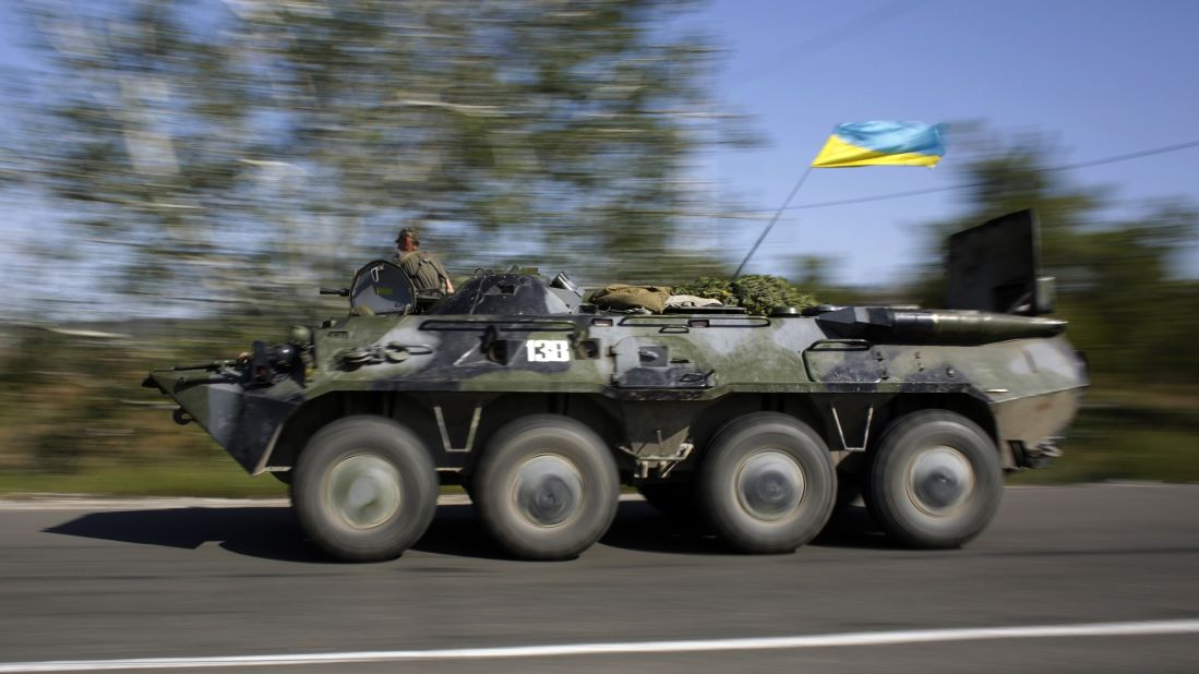 A Ukrainian military vehicle patrols in the Donetsk region on September 3.
