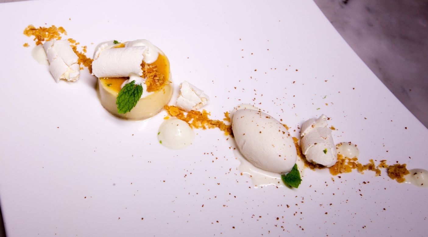 <strong>The dish:</strong> Portuguese egg pie, cinnamon ice cream, bergamot and puff pastry, by chef Rodrigues, executive chef at the Michelin-starred Feitoria restaurant. 