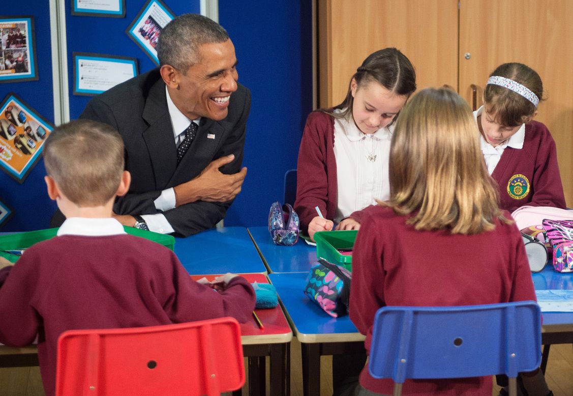 SEPTEMBER 4 - NEWPORT, WALES: U.S. President Barack Obama meets school children at Mount Pleasant Primary School prior to the NATO summit. The meeting of leaders and senior ministers from 28 nations has been billed as the <a href="http://cnn.com/2014/09/03/world/europe/nato-summit-wales/index.html">most important NATO gathering in more than a decade.</a>
