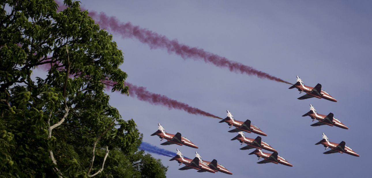 Military jets perform a flyover during the summit on September 5.