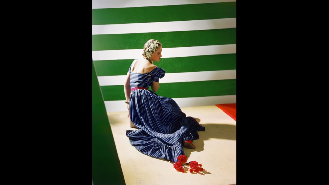 <em>Dress by Hattie Carnegie, 1939</em><br /><br />Before a shoot, Horst could be found creating the set himself. (He once spent an evening sewing individual tiny stars onto a swatch of black fabric by hand for a backdrop.) "Vogue had carpenters and studio assistants, but I think that for Horst, a lot of the joy came from creating this miniature theater," Brown says. "Part of his talent is he's able to make very cheap pieces of wood and paper appear like marble, or very exquisite designs."