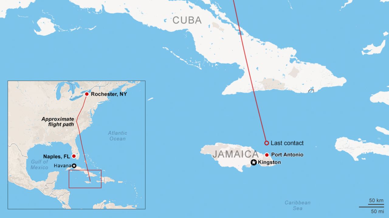 Map: Plane crash off Jamaican coast