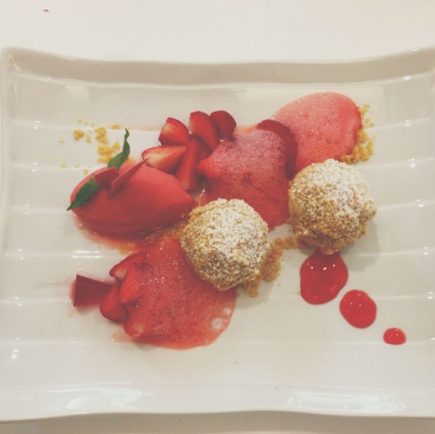 The strawberry dumplings at Tian were almost "too beautiful to eat" ... almost.