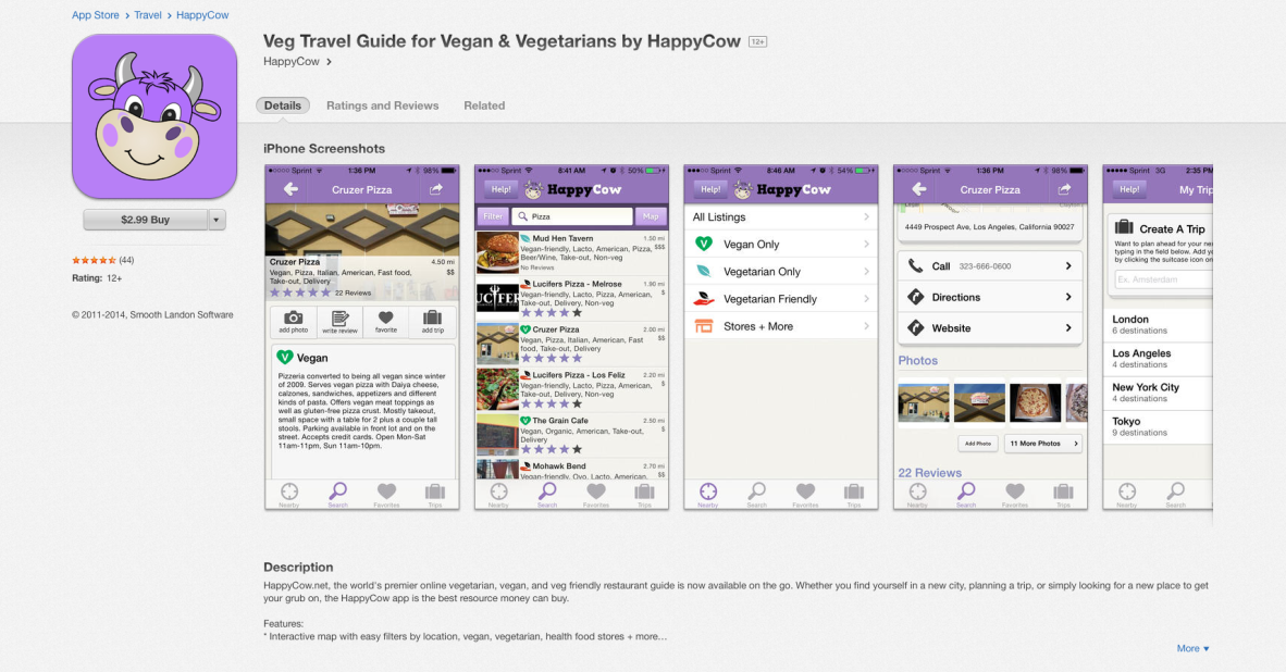 Apps like Happy Cow can lead traveling vegans and vegetarians to meat-free meals near them.