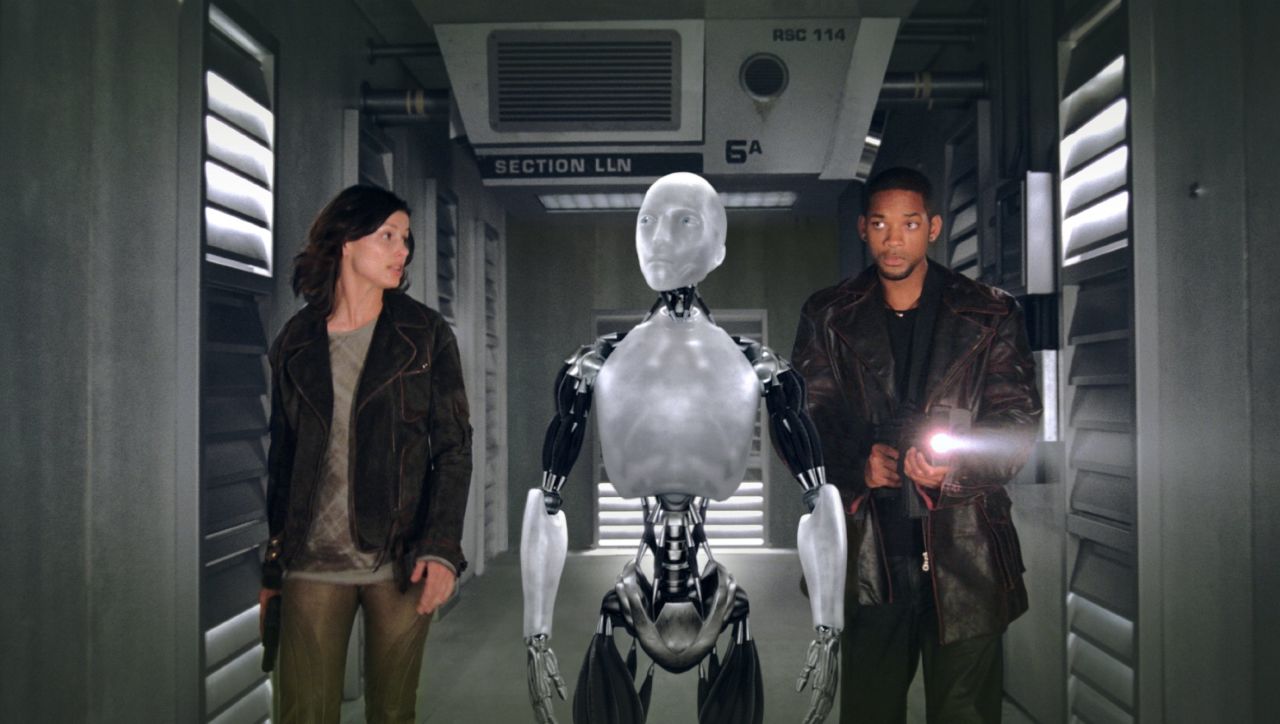 Will Smith stars as Detective Del Spooner and Bridget Moynahan as Dr. Susan Calvin in "I, Robot" in which a robot named Sonny is suspected of killing a human.  