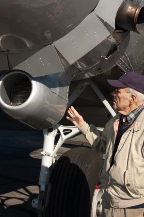 Goutiere inspected his old plane on September 4, 69 years after he last saw the aircraft during the closing days of World War II. The airplane carried Goutiere and members of his family to a reunion of the China National Aviation Corp. from Everett, Washington, to San Francisco.