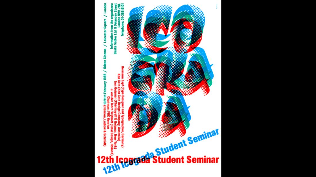 Henrion was president  of Icograda, an organization that celebrates players in the world of communication and design, from 1968 to 1970. He designed this poster for the 12th Icograda Student Seminar in 1986. 
