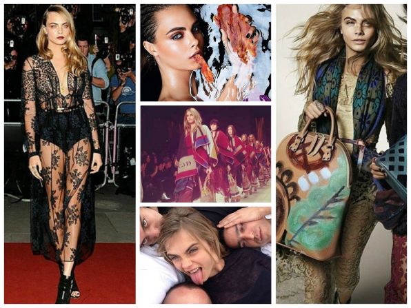 <strong>2. Cara Delevingne, Model</strong><br /><a href="index.php?page=&url=http%3A%2F%2Finstagram.com%2Fcaradelevingne" target="_blank" target="_blank"><strong>Instagram</strong></a><strong> followers:</strong> 6,769,595<br /><a href="index.php?page=&url=https%3A%2F%2Ftwitter.com%2FCaradelevingne" target="_blank" target="_blank"><strong>Twitter</strong></a><strong> followers: </strong>1,830,000<br /><strong>Credits:</strong> Dolce and Gabbana, Oscar de la Renta, Burberr<br /><strong>Posts: </strong>Cross-eyed smiles, red carpet looks and bacon, lots and lots of bacon. 