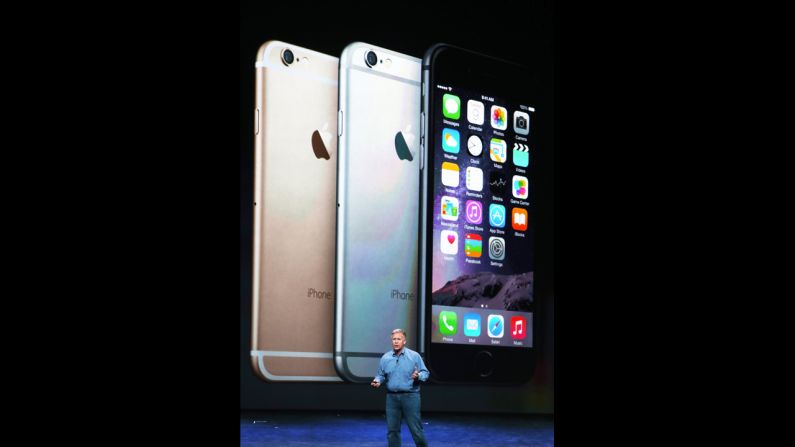 Phil Schiller, Apple's senior vice president of worldwide marketing, announces new iPhones at the event: the iPhone 6 and the iPhone 6 Plus.