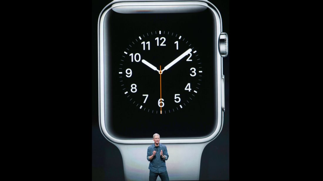 Cook discusses the Apple Watch, the company's first wearable device.