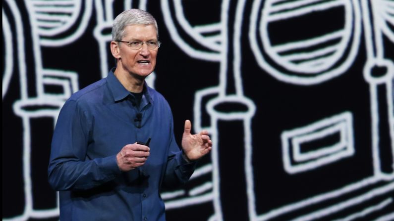 Cook speaks during the special event. Apple also unveiled a new mobile payments platform called ApplePay, which works with the new iPhones and the Apple Watch.
