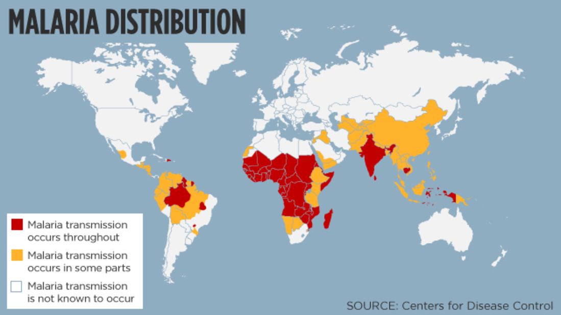 Malaria distribution: Source - Centers for Disease Control