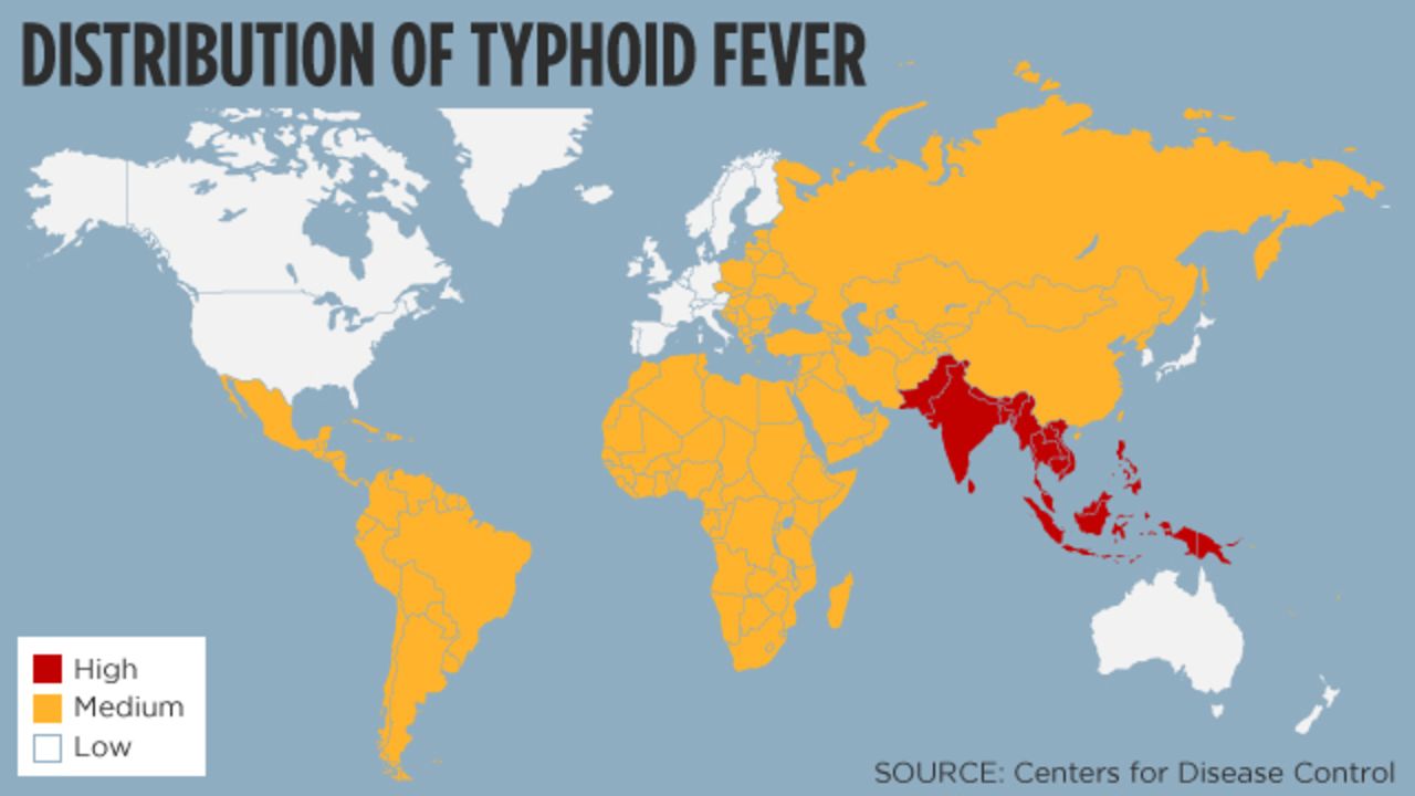Distribution of typhoid fever: Source - Centers for Disease Control