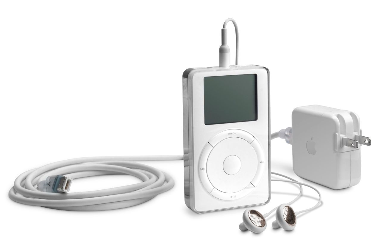 Announced October 23, 2001, the original iPod came out roughly eight months after Apple introduced iTunes. It was originally compatible only with Mac computers, and sales wouldn't truly surge until 2004, after it had begun working with Windows as well. Apple boasted that it could hold up to 1,000 songs digitally.