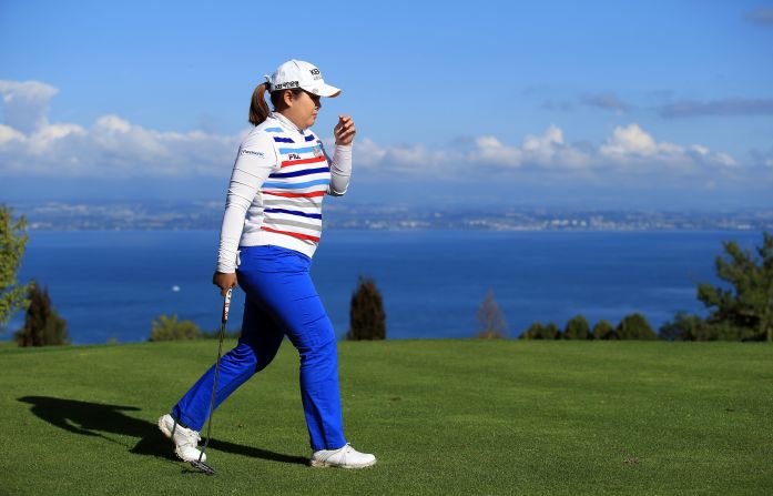 South Korea's Inbee Park at the 2013 tournament. As well as offering views of Lake Geneva and the Alps, the Evian course, perched at a height of 500 metres, also overlooks the Swiss city of Lausanne.