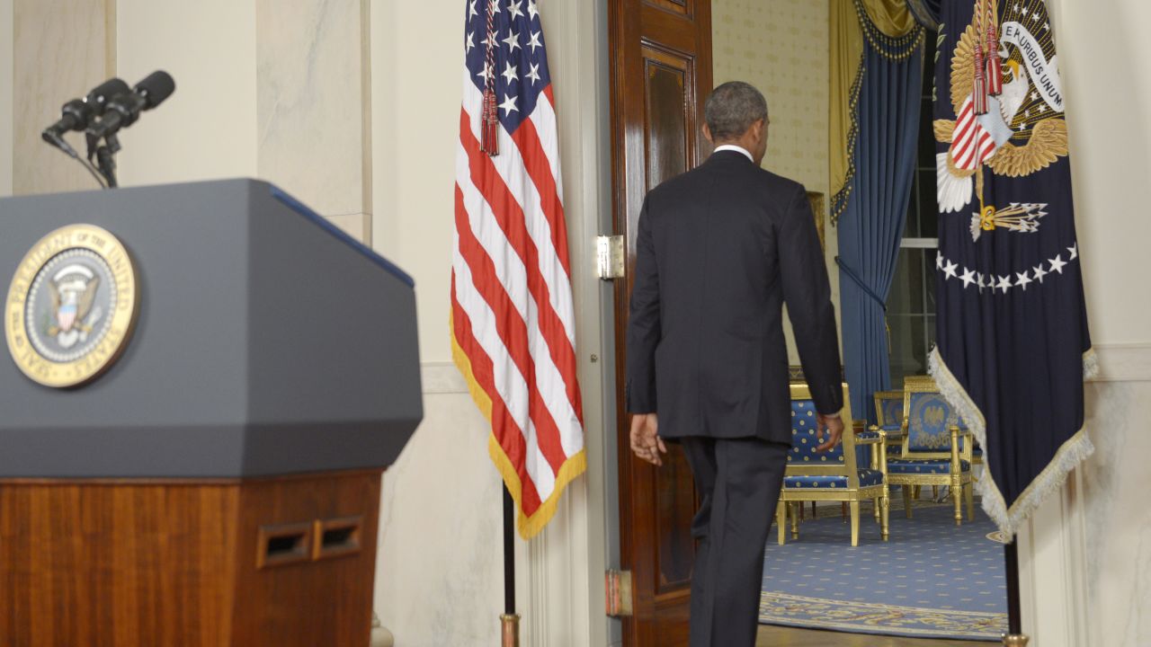 Obama turns away from the lectern after delivering his address to the nation. 