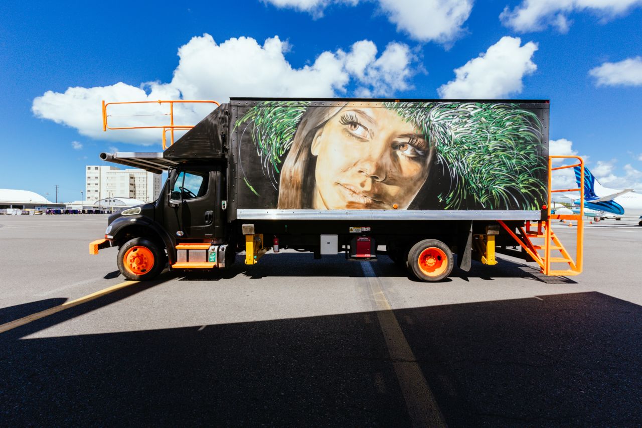 Hawaiian Airlines decided to extend its branding beyond the plane and teamed with local arts collective Pow! Wow! Hawaii to custom design its ground service equipment at Honolulu International Airport.