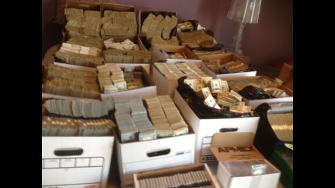 Cash seized during a federal raid of cartels' alleged money laundering in Los Angeles.