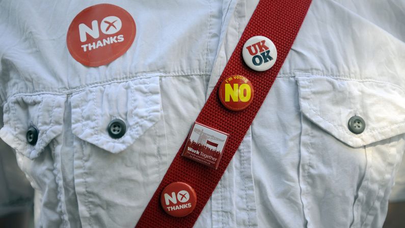 A man attends a pro-union "Better Together" rally in Edinburgh on Monday, September 8.