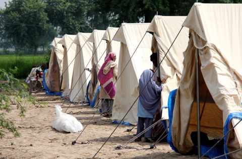 One of many displacement camps set up to cope with the tens of thousands of people made homeless.