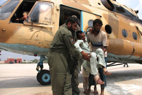 Pakistan's military has been flying missions to rescue those stranded by widespread flooding.