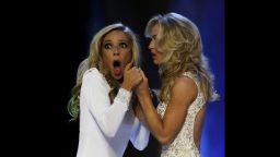 Kazantsev, left, gasps after she is named Miss America.