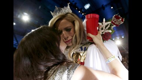 Kazantsev gets a kiss from her mother, Julia Kazantsev, after she was crowned.