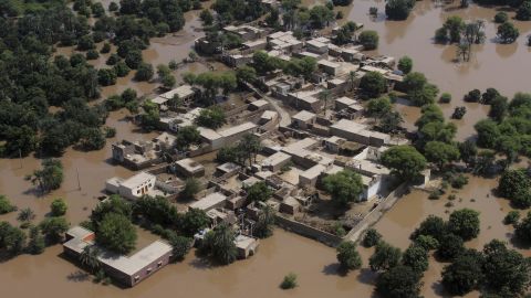 Houses are surrounded by floodwaters in Multan on September 14.