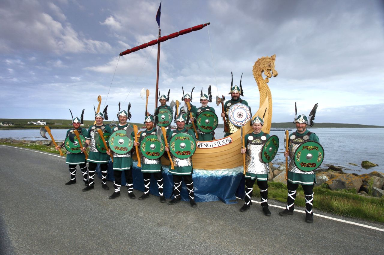 To commemorate its Viking past, a Jarl Squad, with replica Viking Galley, lead the Viking Fire Festival every year in different parts of the Shetland Islands.